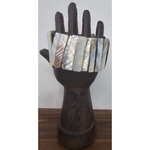 Natural Abalone Shell Iridescent Mother Of Pearl Stretch Cuff Bracelet Nautical